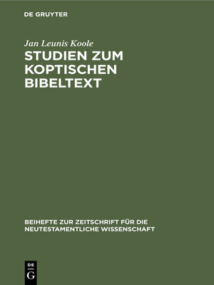 cover image of Studien zum koptischen Bibeltext
